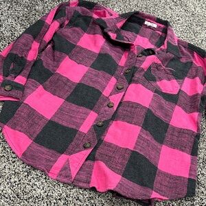 Maurices Kids Pink and Black Checkered Button Down Shirt